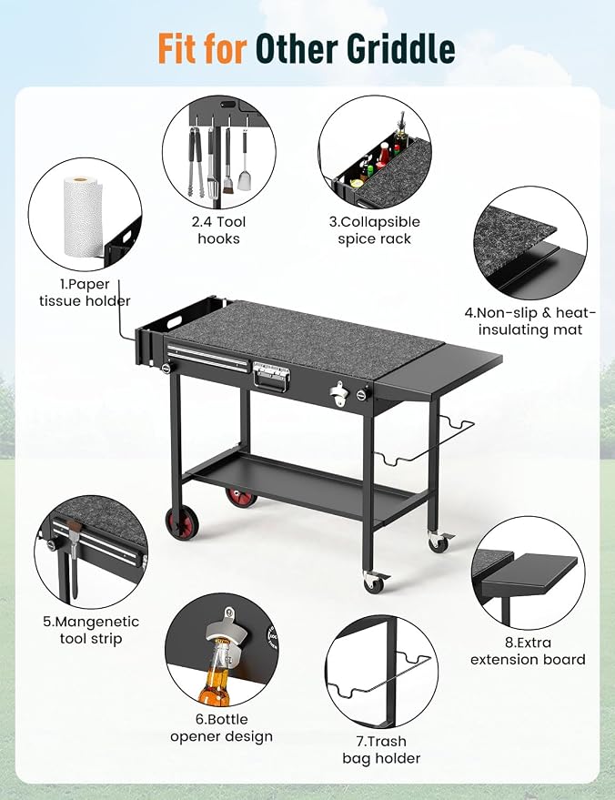 Portable Grill Cart Table with Wheels, - Image 5