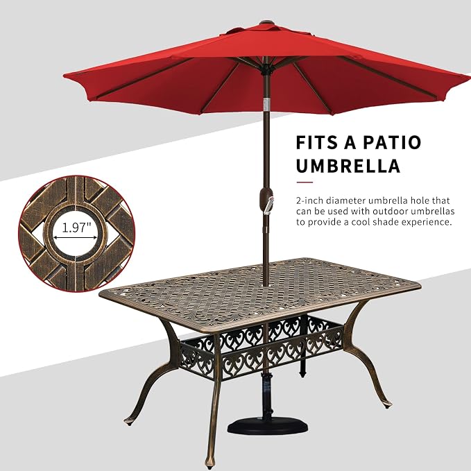 60" Large Outdoor cast Aluminum Patio Dining Table, Rectangular Outdoor Bistro - Image 4