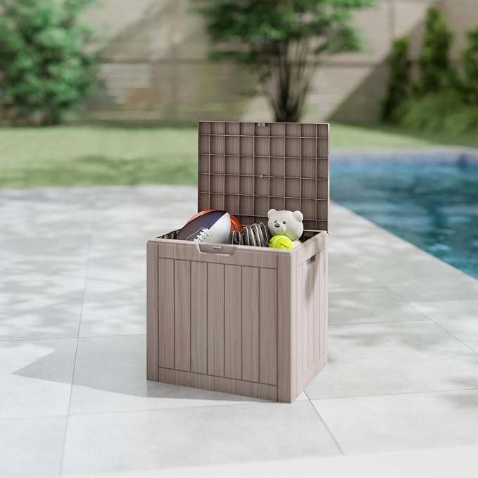 35 Gallon Small Waterproof Outdoor Storage Box, Resin Deck Box Lockable - Image 5