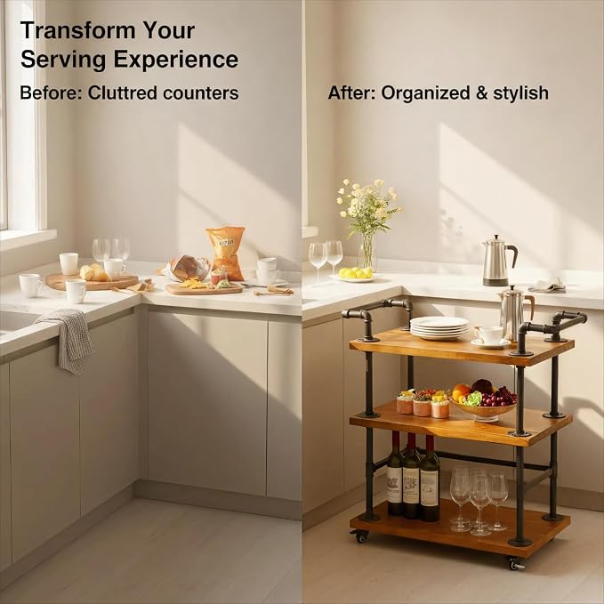 Industrial Pipe Bar Carts/Serving Carts/Kitchen Carts/Wine Rack Carts on Wheels - Image 5