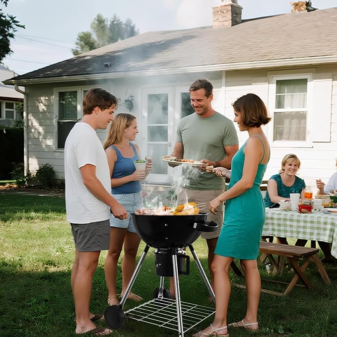 18.5-Inch Portable Charcoal Grill, Heavy Duty Kettle BBQ Smoker - Image 2