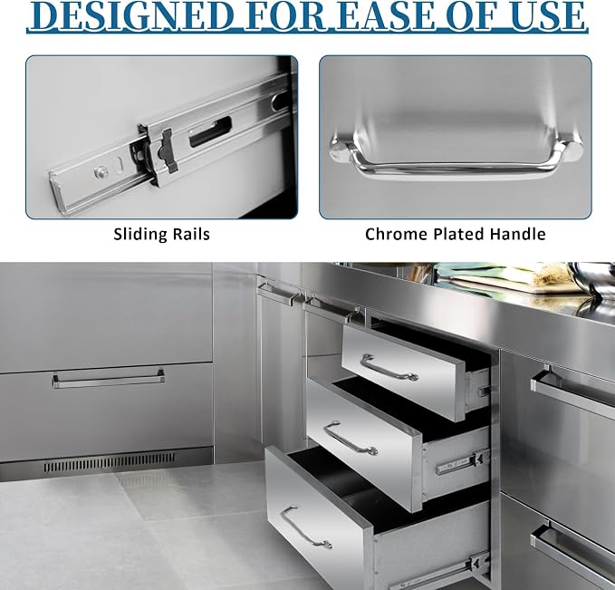Outdoor Kitchen Drawers 14"Wx21"Hx23"D Flush Mount Access 3-Drawer BBQ - Image 4