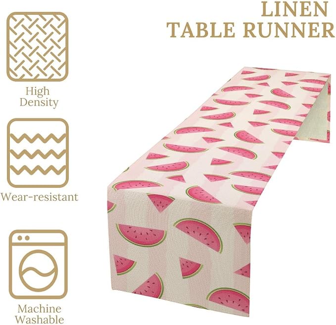 Fruits Table Runner, Tasty Summer Fruit Watermelon Stripes Fun Art Print Table - Image 6