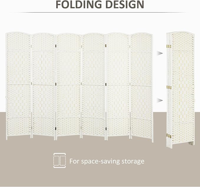 HOMCOM 6 Panel Room Divider, Hand-Woven Freestanding Wall Partition - Image 3