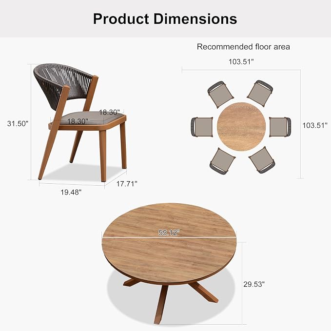 PURPLE LEAF 7 Pieces Round Outdoor Dining Set Patio Furniture Set Aluminum - Image 7