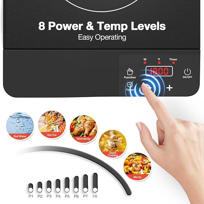 Portable Induction Cooktop 1800W, 110V Single Burner Induction Burner & Fry Pan - Image 4