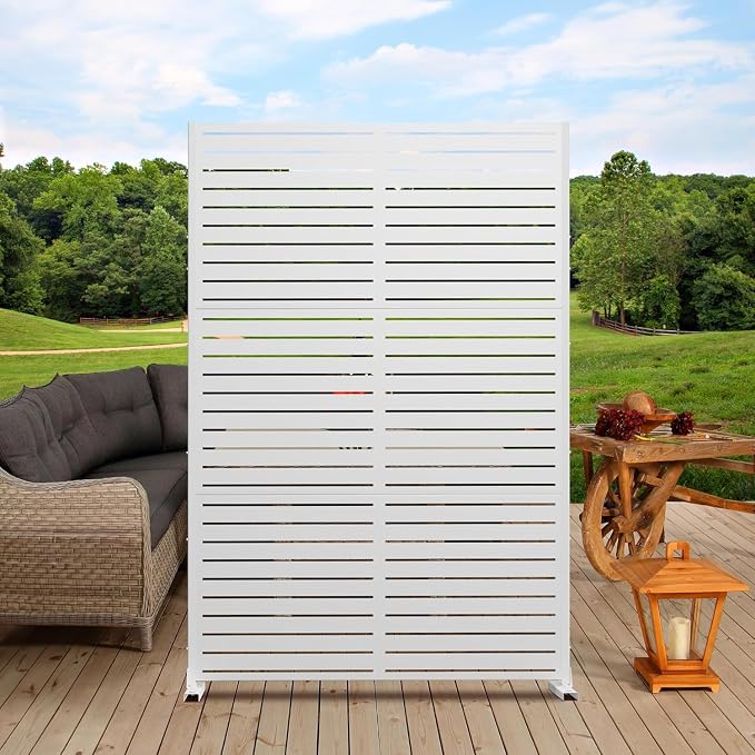 Metal Privacy Screen Outdoor 72" H×47" W, Freestanding Decorative Privacy Screen by Unknown