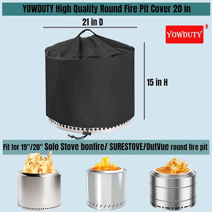 Round Fire Pit Cover for Solo Stove Bonfire 20 Inch, Waterproof Heavy Duty 600D - Image 2