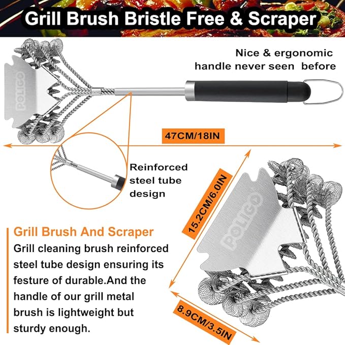 POLIGO Safe Grill Brush and Scraper Bristle Free 18" Grill Cleaner Brush - Image 3