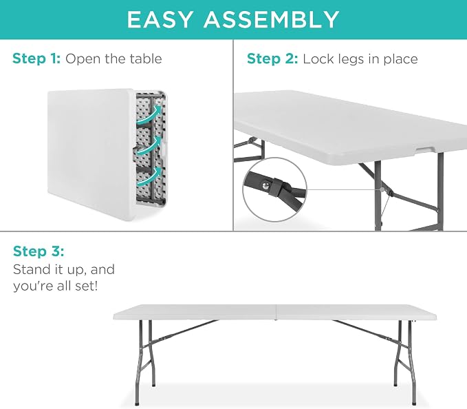 Best Choice Products 8ft Plastic Folding Table, Indoor Outdoor Heavy Duty - Image 7
