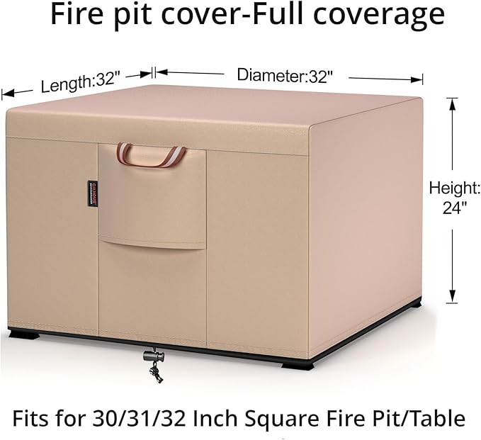 QH.HOME Fire Pit Cover Square-29-32 Inch Heavy Duty 900D Strong Tear-Resistant - Image 2