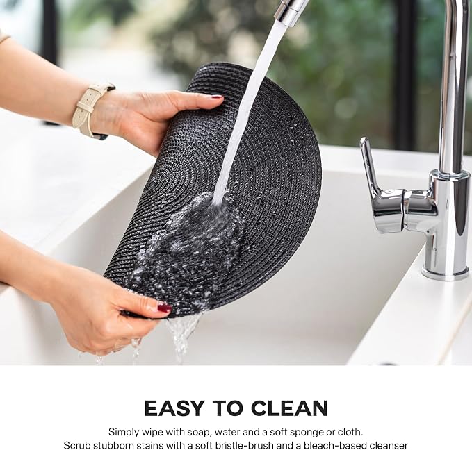 Round Placemats Set of 4 Plastic Woven Placemats Washable Wipeable Table Mats - Image 3