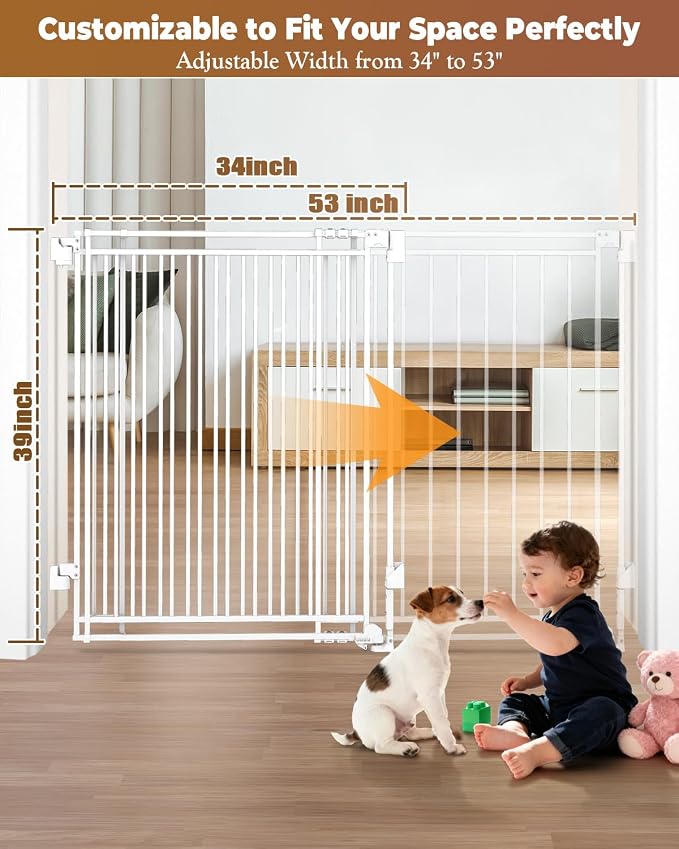 34-53" No Bottom Bar Baby Gates Dog Gate - Image 5