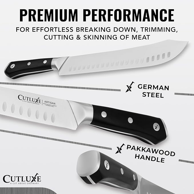 Cutluxe Butcher Knife Set – Cimeter Breaking & Bullnose Carving Knives - Image 2
