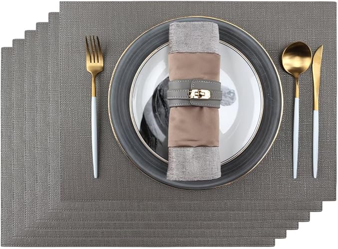 Faux Leather Placemats for Dining Table Set of 6, Heat Resistant Reversible PU by ZIWUROAD