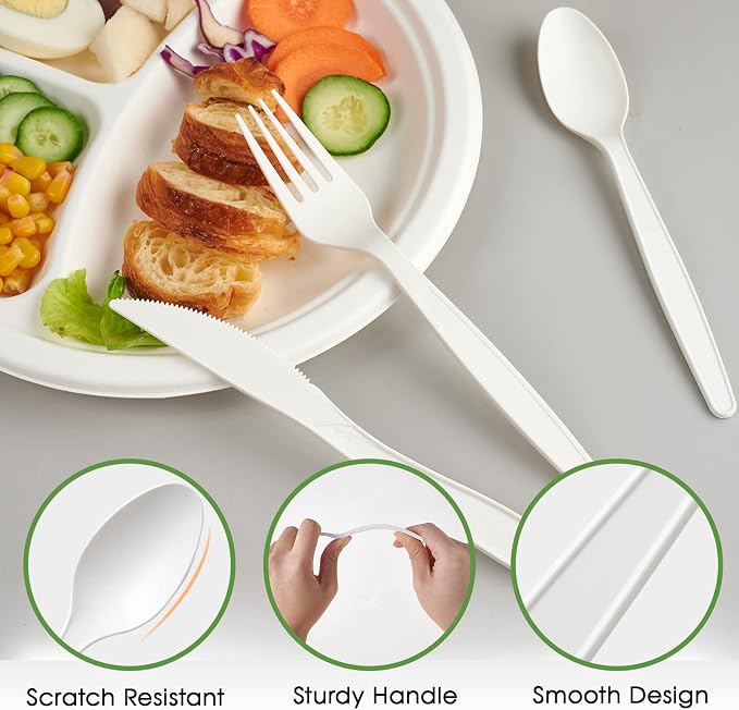 ECOLipak 350 Pcs Compostable Cutlery Set, 7 Inch Large Size Biodegradable - Image 5