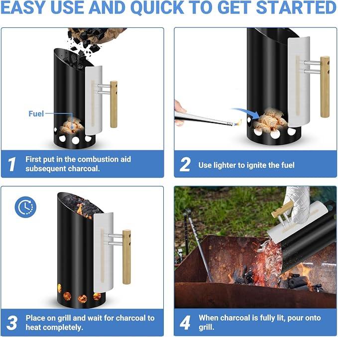 Charcoal Chimney Starter with Insulation Gloves Double Enameled BBQ Starter - Image 9