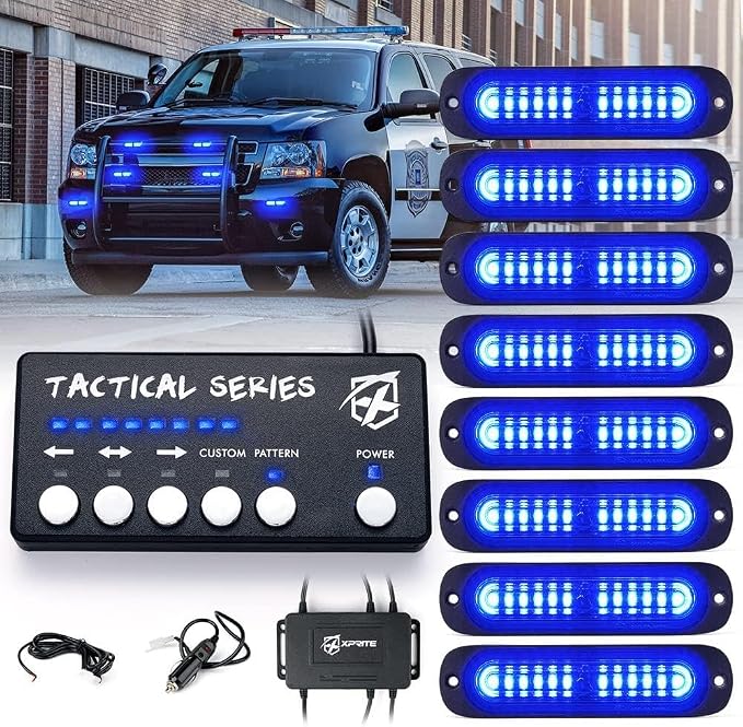 Xprite Blue LED Surface Mount Strobe Police Lights Kit, Emergency Safety by Xprite