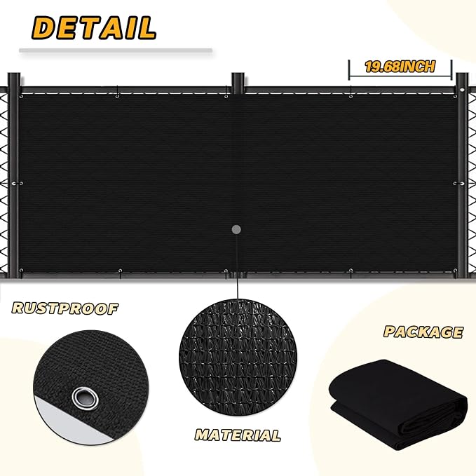 LOVE STORY 3.3'x19.5' Black Balcony Screen Privacy Fence Cover UV Protection - Image 6