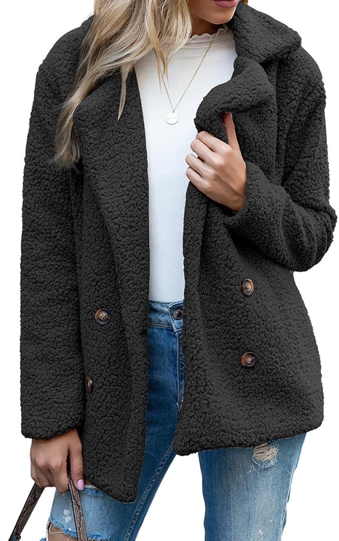 Women's Winter Warm Plush Cardigan Fuzzy Fleece Lapel Jacket by Unknown
