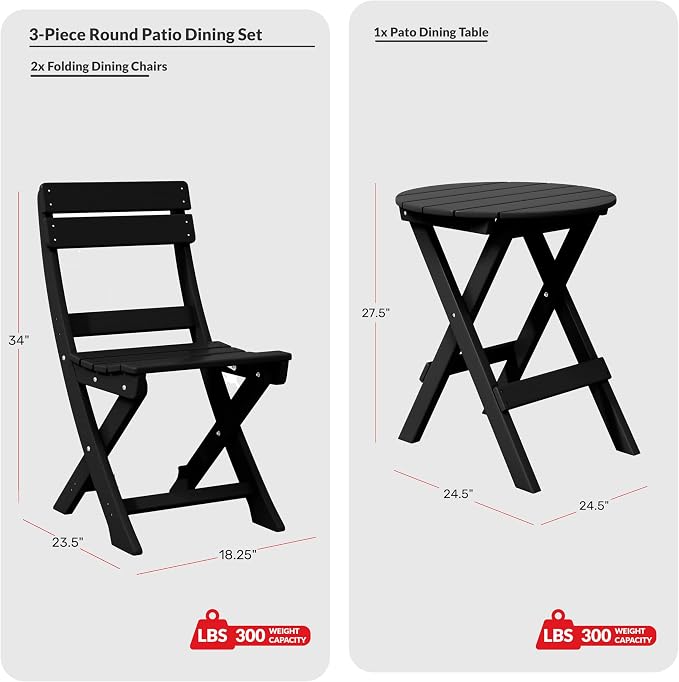 Costaelm Paradise 3-Piece Outdoor HDPE Folding Patio Bistro Table and Chairs - Image 2