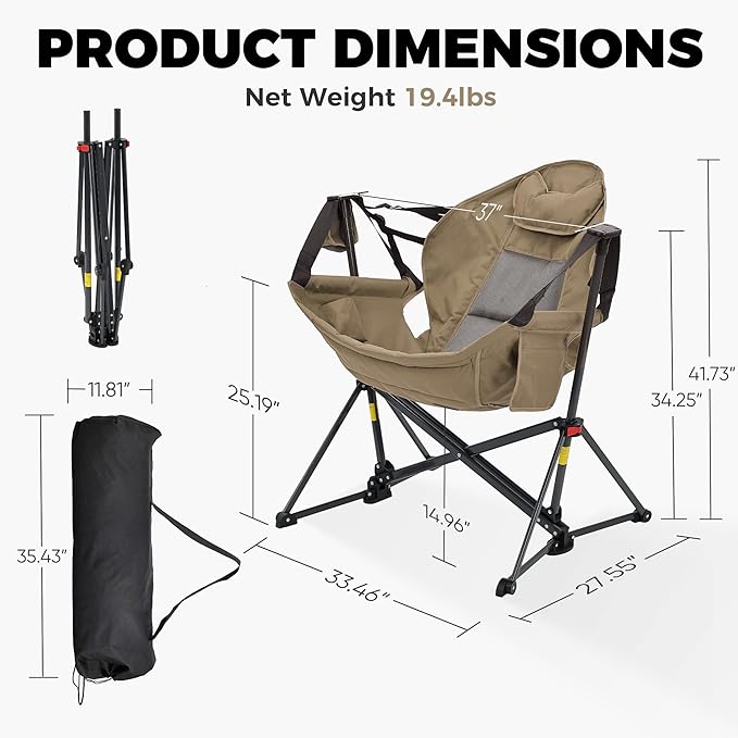 Camping Chair, Adjustable Recline, Foldable Polyester, Brown