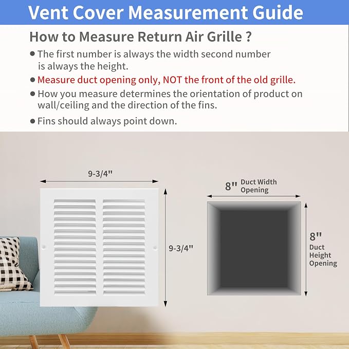 8"W x 8"H Steel Return Air Grille, Air Return Vent Cover - Image 5