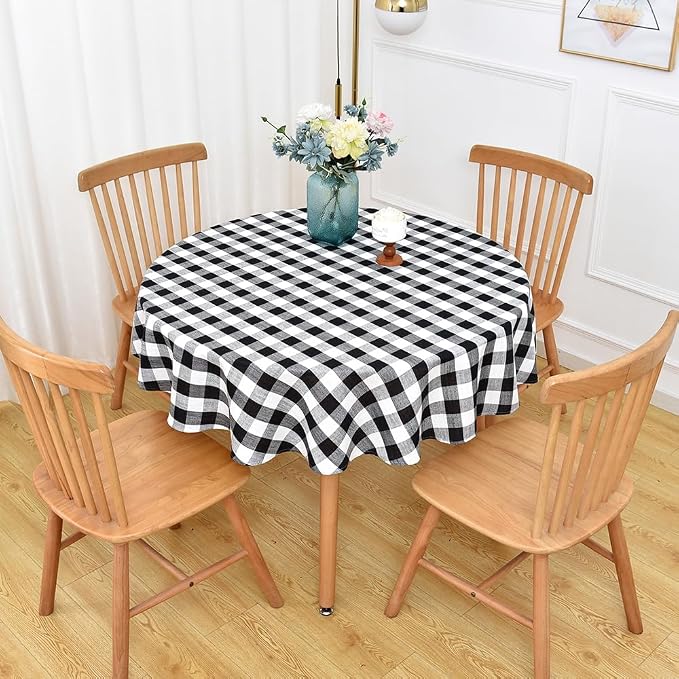 Gingham Round Tablecloth Table Cloth Heavy Duty Cotton Checkered Table Cloth by Yofori