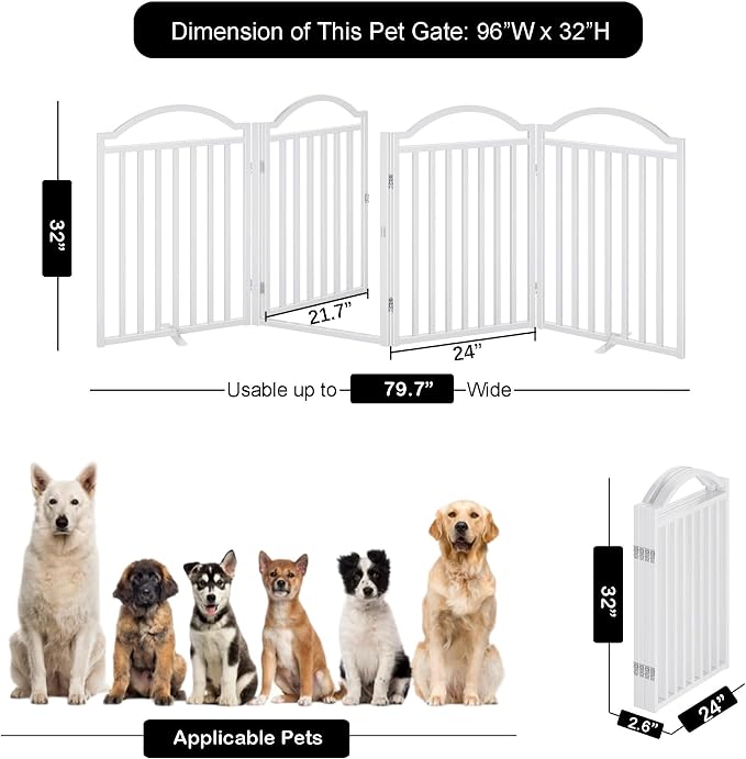 UDD Metal Folding Dog Gate Indoor 96" Extra Wide, Freestanding No Drilling Pet - Image 2