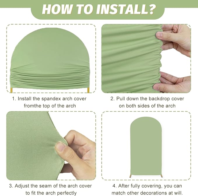 MODFUNS Set of 3 Arch Cover Sage Green Spandex Arch Cover Fitted Wedding Arch - Image 5