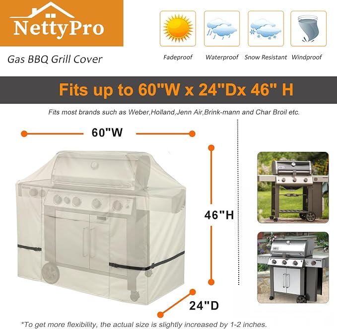 NettyPro Grill Cover for Outdoor Grill 60 inch Waterproof Heavy Duty Gas BBQ - Image 5