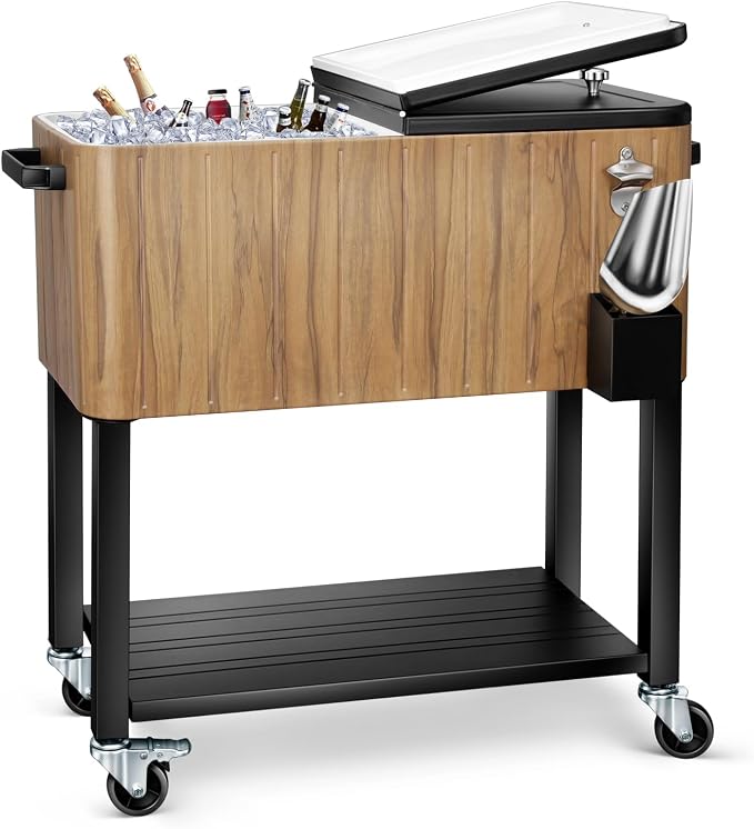 EDOSTORY 80 Quart Rolling Ice Chest Cooler Cart, Patio Backyard Party Drink by EDOSTORY