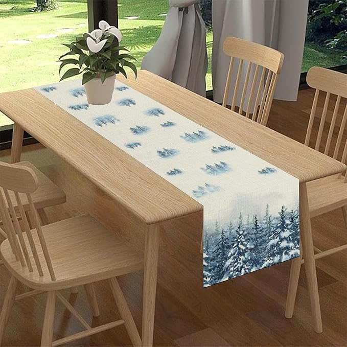 Forest Table Runner, Rustic Farmhouse Mountains Birds Pine Tree Woodland Jungle - Image 3