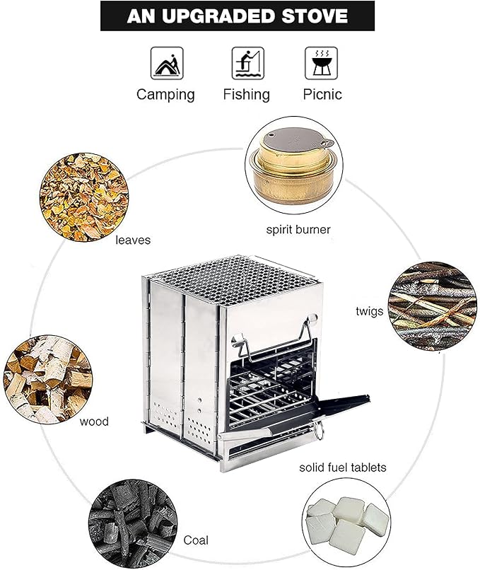 REDCAMP Wood Burning Folding Camp Stove Stainless Steel Grid, Portable - Image 3