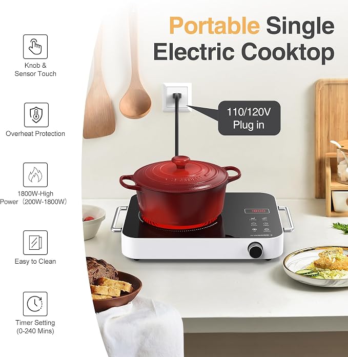 Single Burner Electric Cooktop, 1800W 110V Electric Stove Top - Image 3