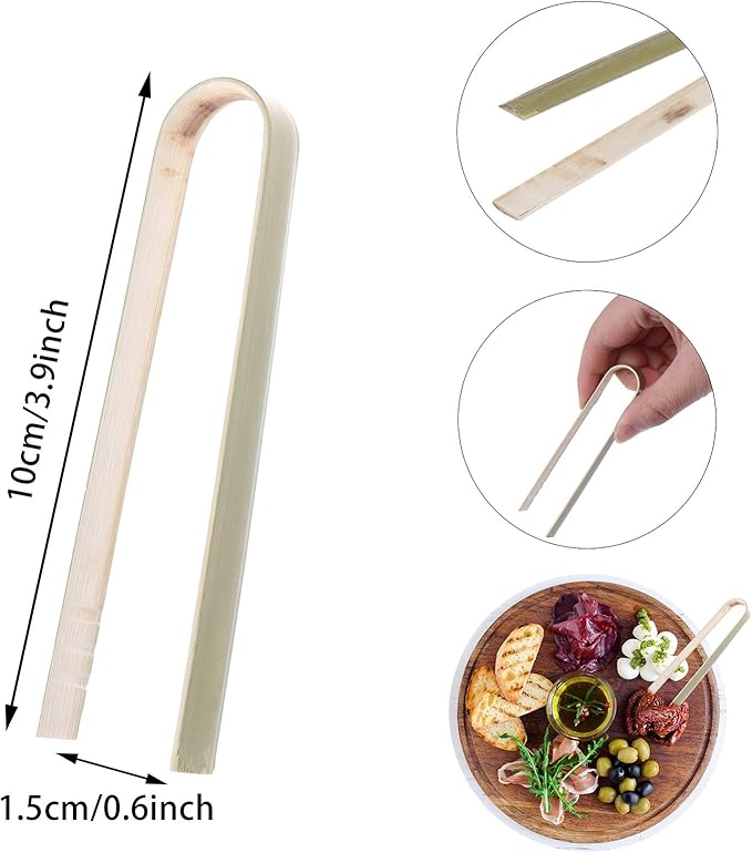 Serving Tongs, 100 Count Disposable Bamboo, 4 Inch Brown