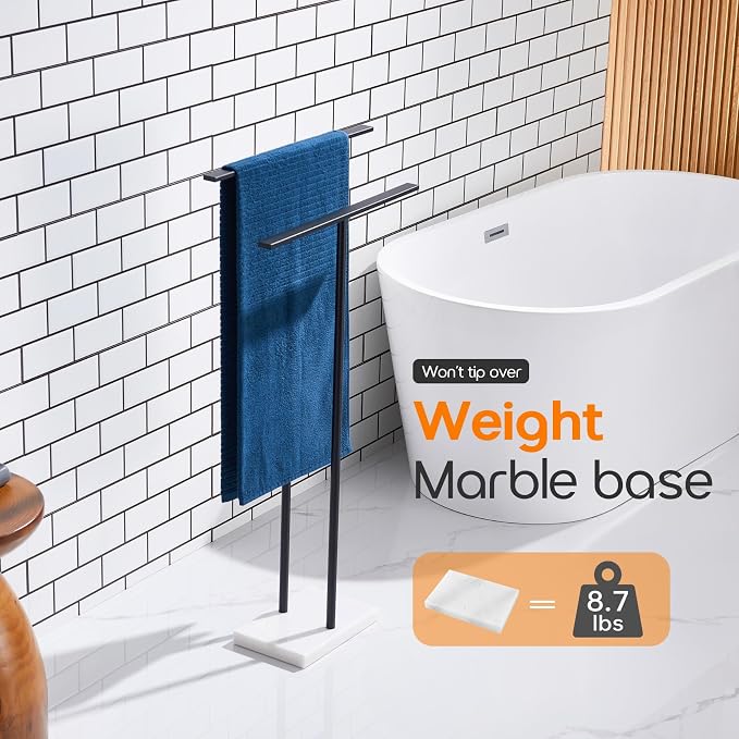 Free Standing Towel Racks Matte Black 2-Tier Towel Holder - Image 5