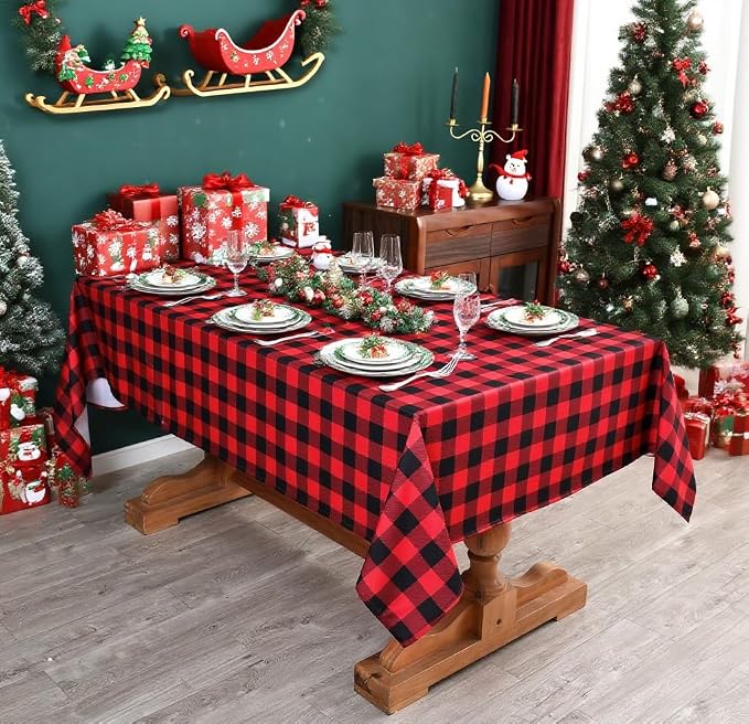 Gingham Xmas Tablecloth Fabric - Image 2