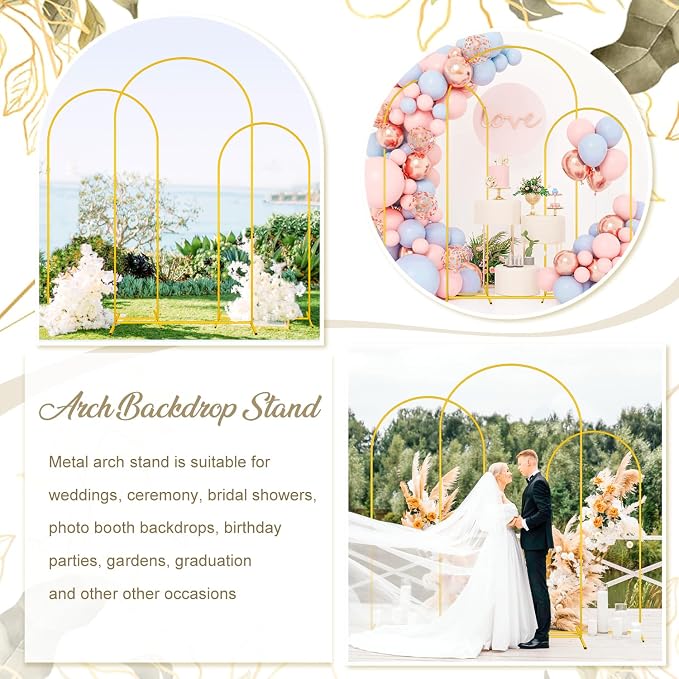 MODFUNS Metal Arch Stand Gold Wedding Arch Frame Set of 3 Balloon Arched Stands - Image 6
