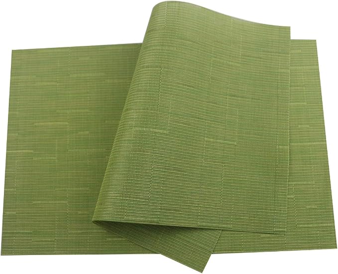 Gugrida Placemats Set of 6 Plaid Checkered Green PVC Placemat - Image 2