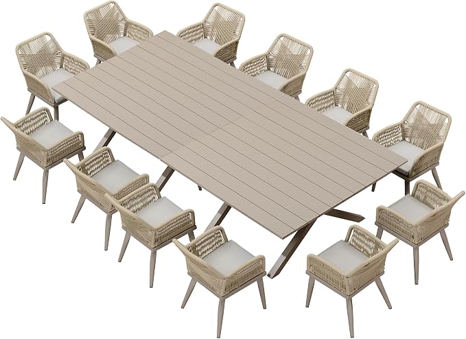 PURPLE LEAF 14 Pieces Outdoor Patio Dining Set All-Weather PE Rattan Furniture - Image 9