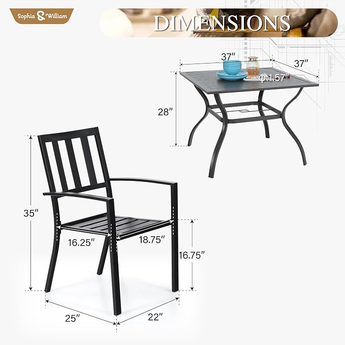Sophia & William Patio Table and Chairs Set, Outdoor Dining Set - Image 7