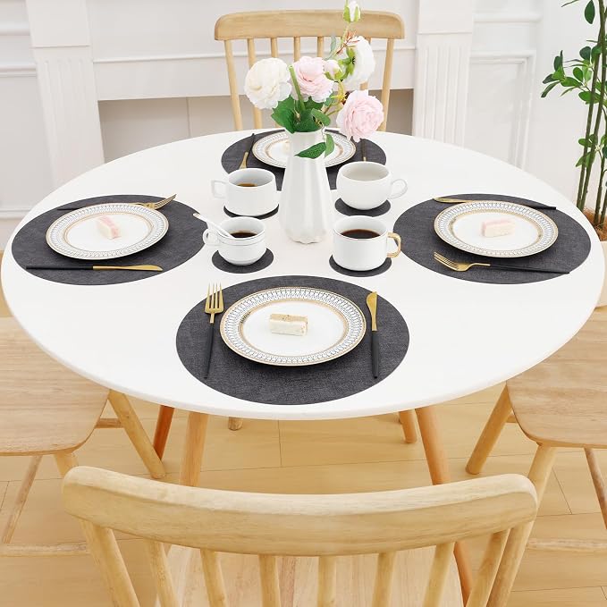 Homaxy Round Faux Leather Placemats and Coasters, Washable Dual-Side Table Mats - Image 8
