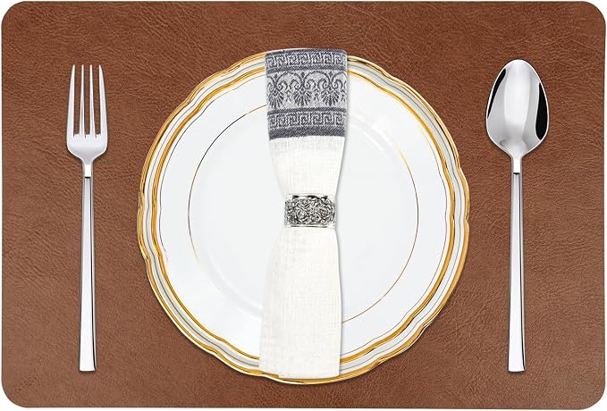 Cowhide Pattern Faux Leather Placemats Set of 6, Heat Resistant Non-Slip - Image 8