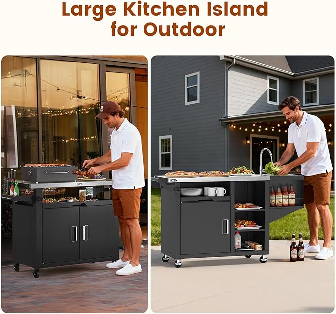 NUUK Grill Cart with Sink and Storage Cabinet Outdoor Kitchen Island Prep Table - Image 6