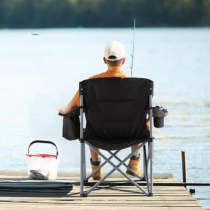 Camping Chair - Black, 450 lb Capacity, 600D Oxford Fabric