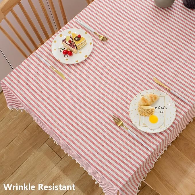 TruDelve Cloth Rectangular Tablecloth Red and White Striped Tablecloth - Image 3