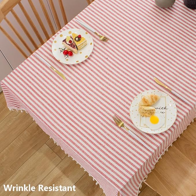 TruDelve Extra Long Tablecloth 120 Inch Red and White Tablecloth - Image 3