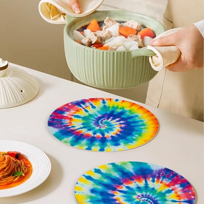 Faux Leather Placemats Set of 4, Colorful Spiral Tie-Dye Ding Table Round - Image 5