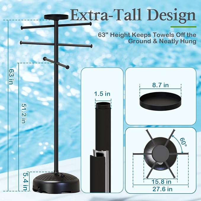 Pool Towel Rack Outdoor with Built-in Tray – Adjustable, Heavy-Duty Towel Racks - Image 6